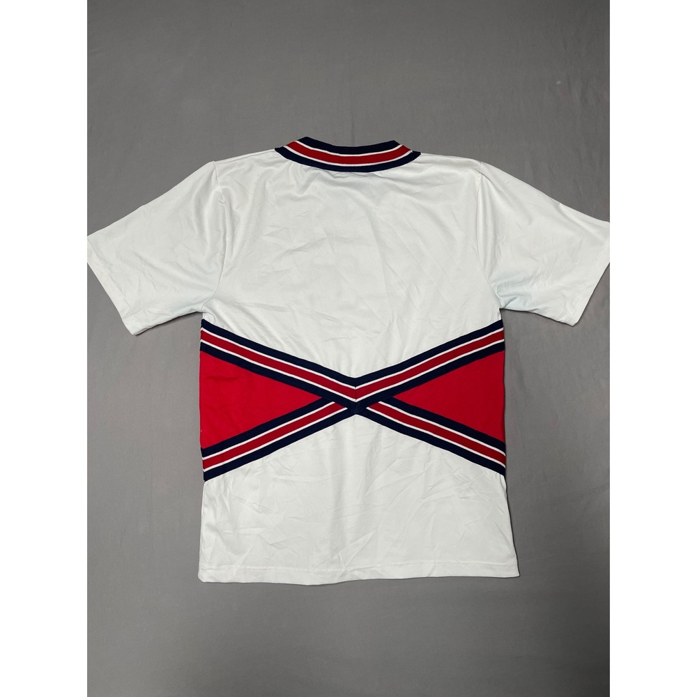 DA Designs Dancewear Sanger Cheerleading Top White Red Navy Blue V-Neck Medium - Picture 10 of 10